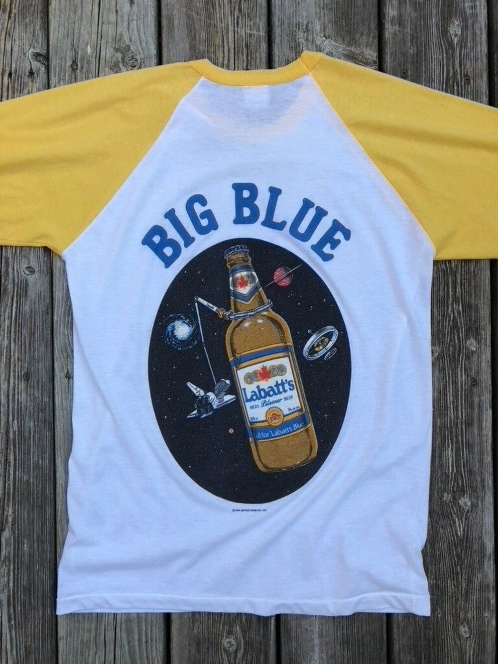 100% Authentic 1984 Labbat's Big Blue Beer NASA Canadarm T-Shirt Size M Medium